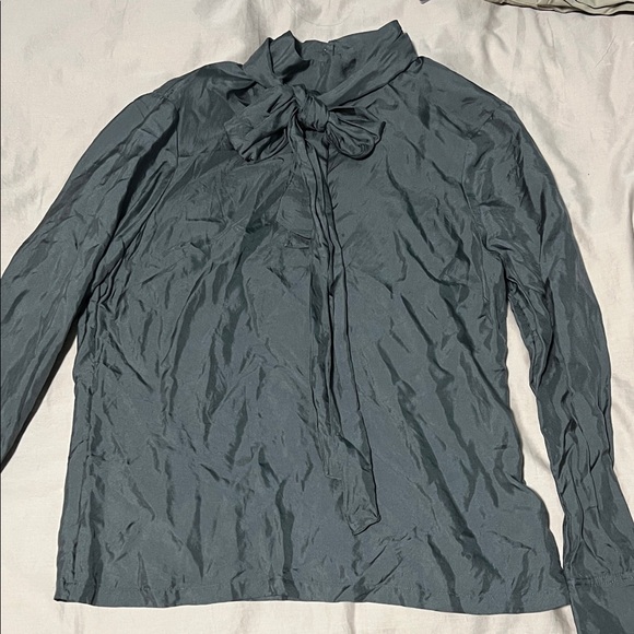 Ted Baker Tops - Ted Baker Slate Gray Long-Sleeve Bow Tie Blouse